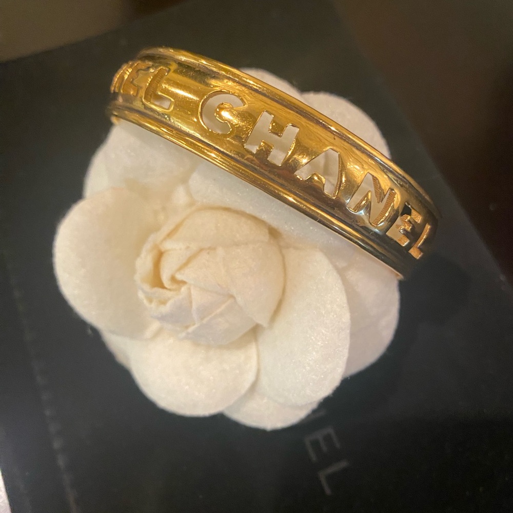 Vintage CHANEL Gold Cutout Bangle Bracelet